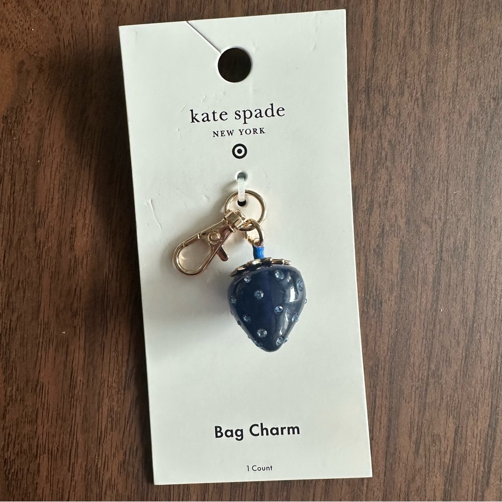 Kate Spade x target Navy Strawberry Bag Charm with Gold Accents